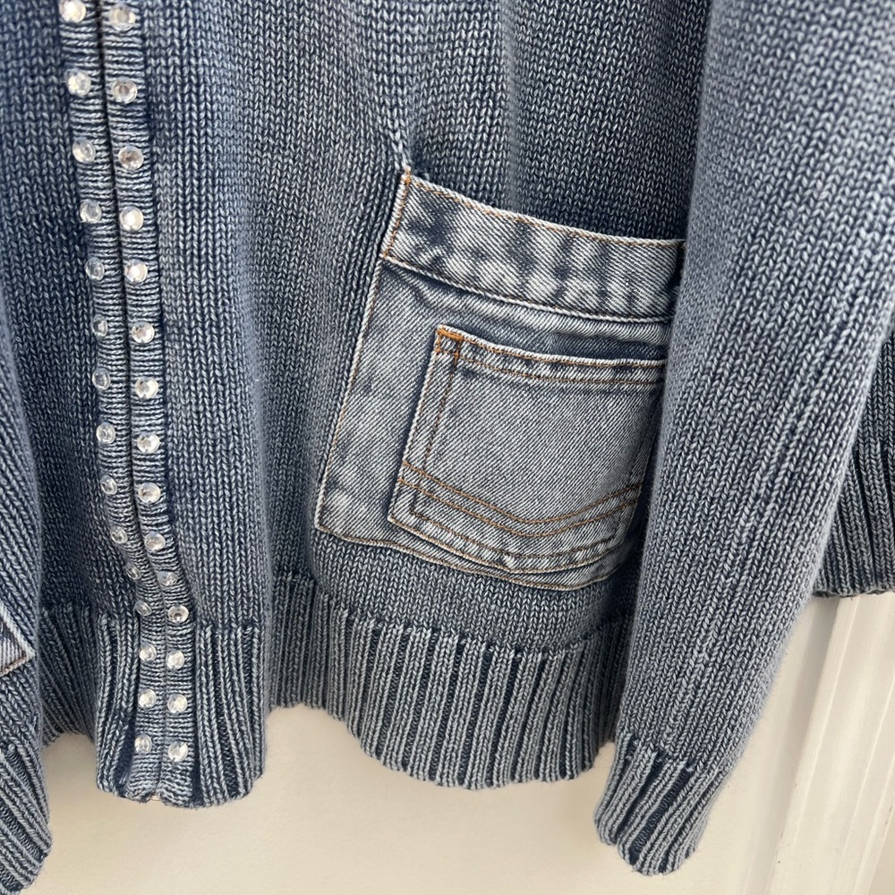 Quacker Factory Women’s Blue Denim Zip Sweater With Stones Size 3X - Picture 3 of 9